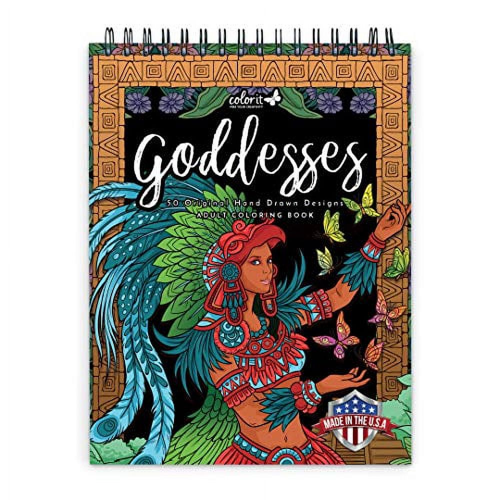 ColorIt Goddesses Adult Coloring Book Spiral Bound, USA Printed, Lay Flat  Hardback Covers, Thick Smooth Paper, 50 Single-Sided Goddesses Coloring
